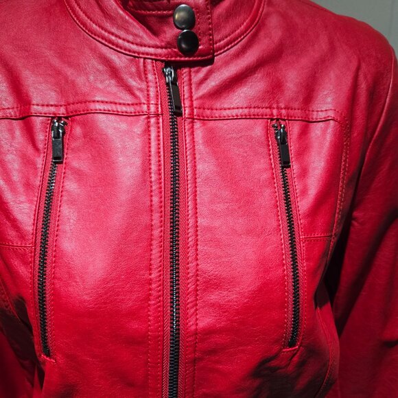 Faux Leather moto jacket - red - Picture 2 of 8